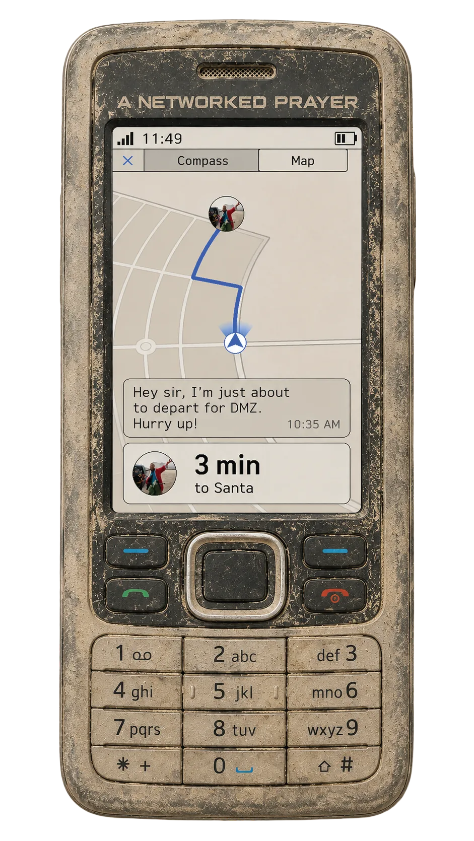 Constellation wayfinding and messaging shown on a weathered phone